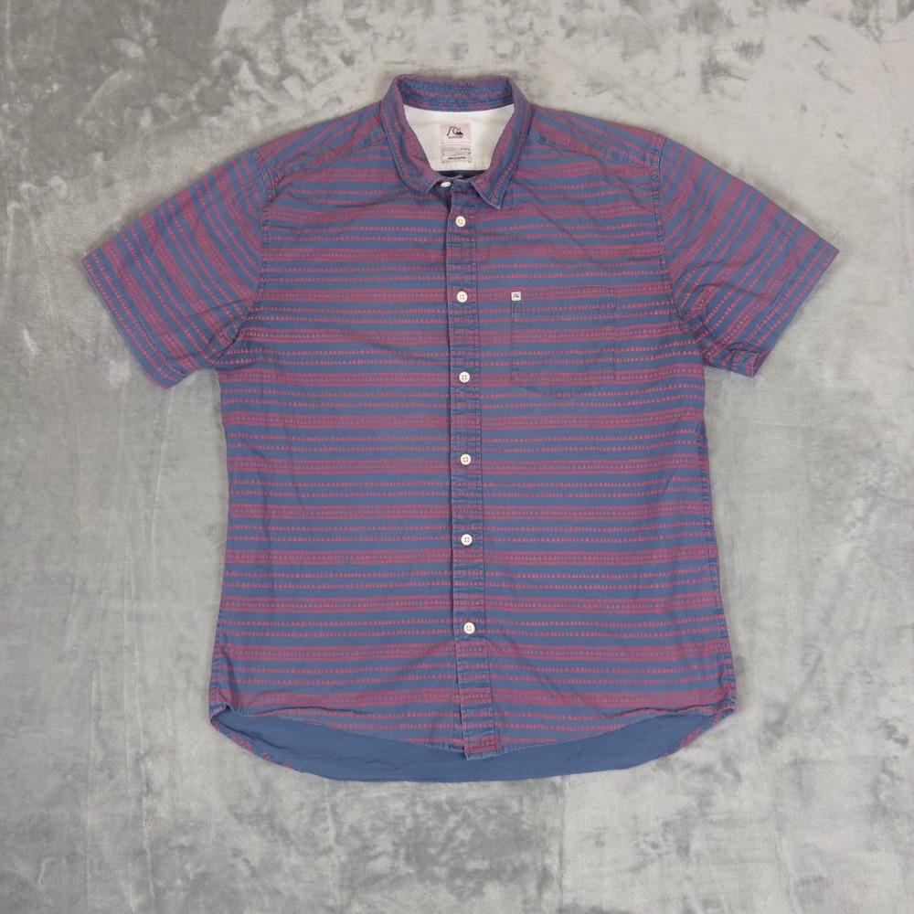 Quiksilver Button Down Shirt Mens Medium Blue Red Triangle Beach Casual‎